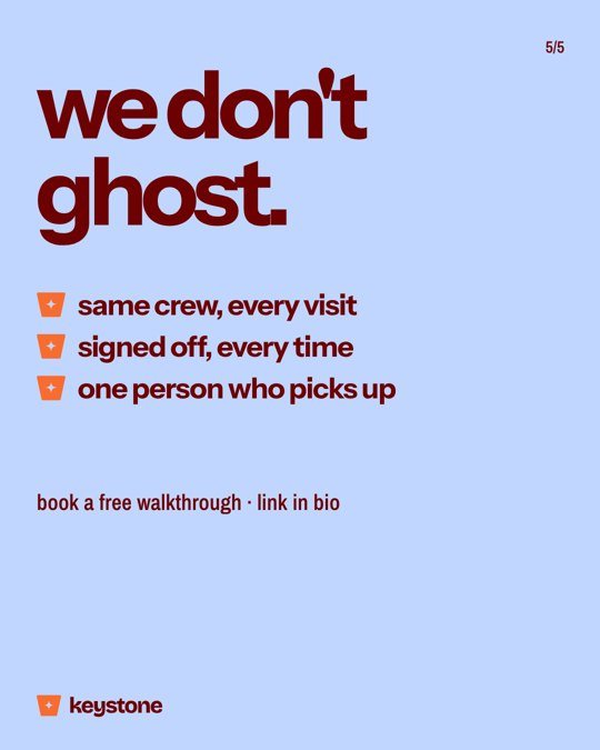 Keystone carousel slide 5: we don't ghost, the call to action