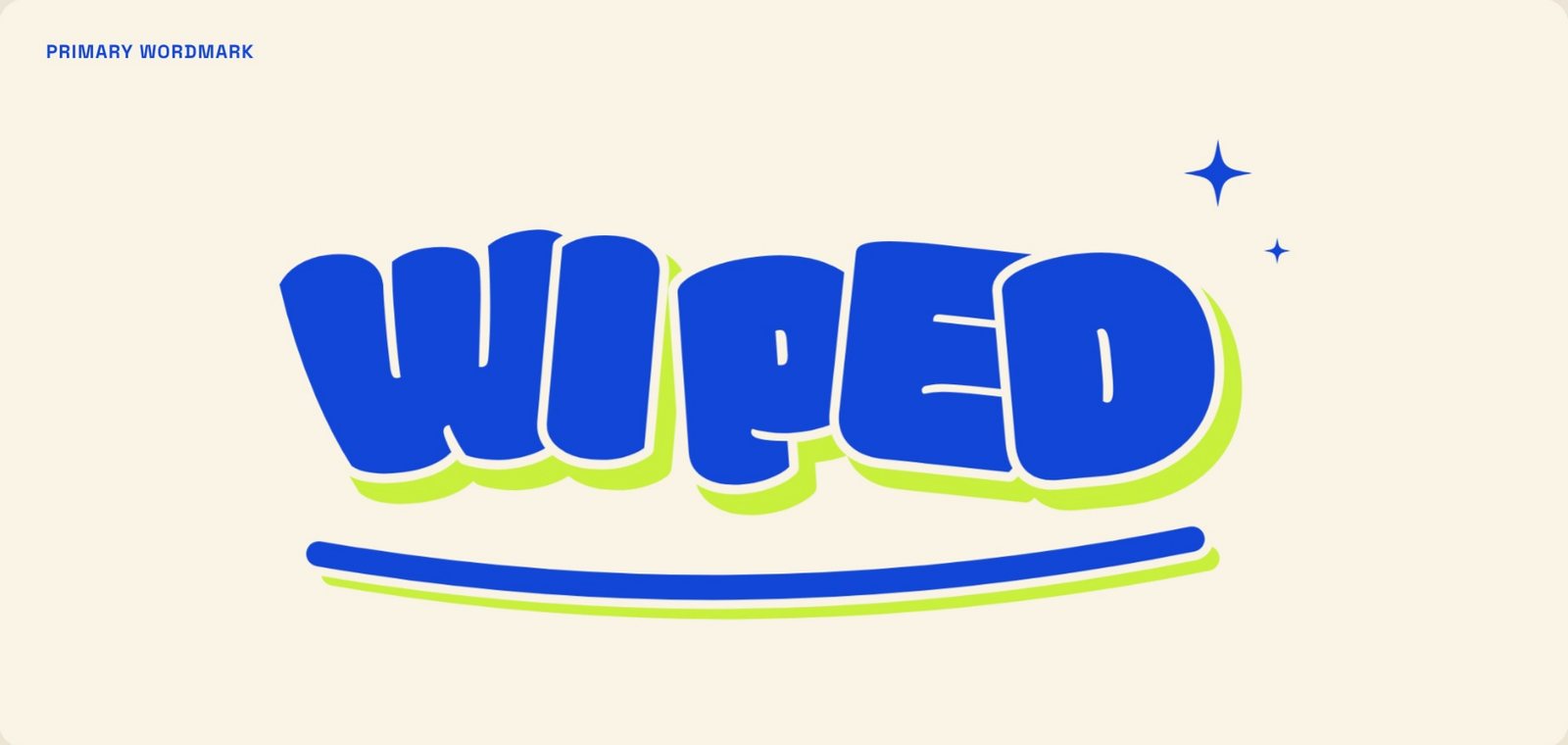 The Wiped primary wordmark logo in cobalt blue with a lime shadow on cream