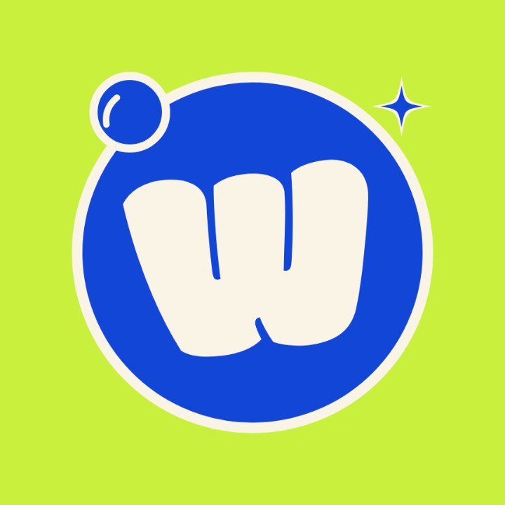 The Wiped W monogram logo in a cobalt circle with a soap bubble and sparkle on lime